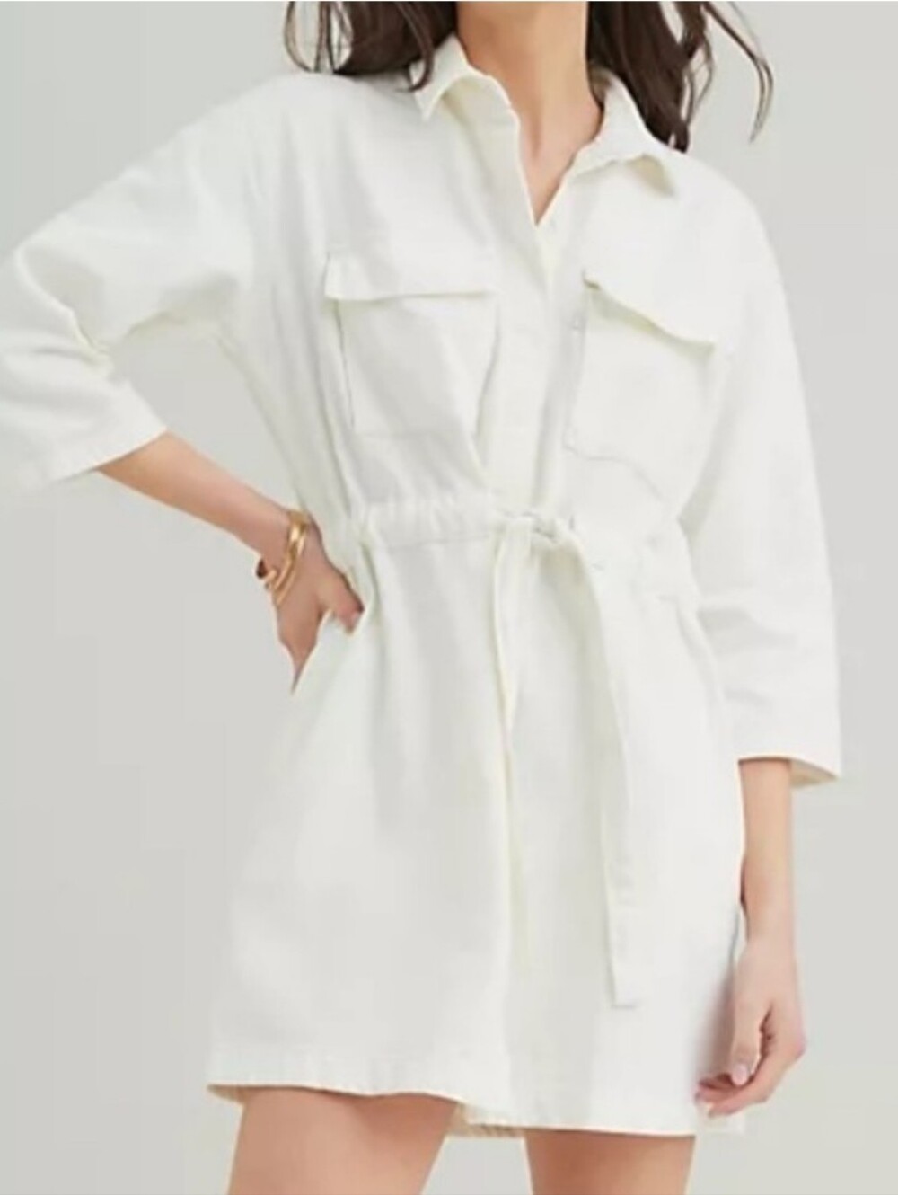 Levi's Ainsley Cream Utility Shirt Dress with Drawstring Waist SZ M